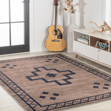 Korsa Geometric Medallion Machine-washable Area Rug